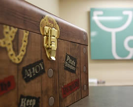 treasure chest on reception desk